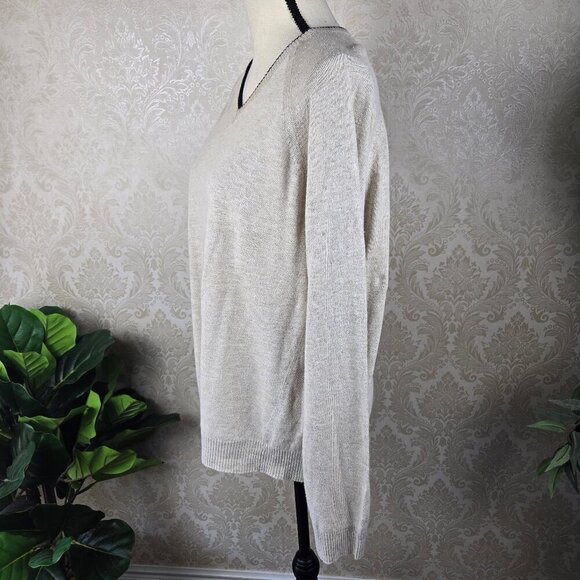 Barneys New York Co-op Size Large Cream Colored Linen/Cotton Blend Sweater Vneck - Picture 6 of 11